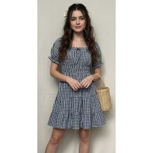 Speed Limit‎ MIlkmaid Gingham Check Prairie Dress Puff Sleeve Tiered Mini Size M